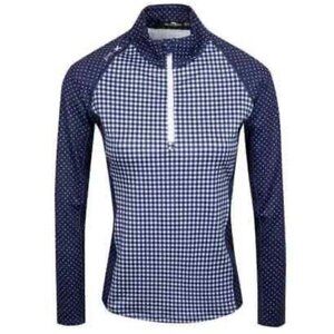 RLX Ralph Lauren Sz XS Golf Powerstretch HZ Jersey White Dot Gingham Long Sleeve